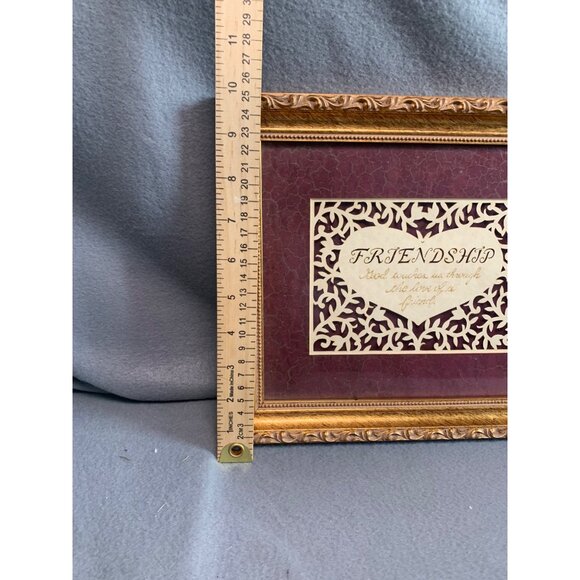 Vintage Friendship Framed Wall Art with Ornate Gold Frame Burgundy Background 12 - Picture 5 of 9